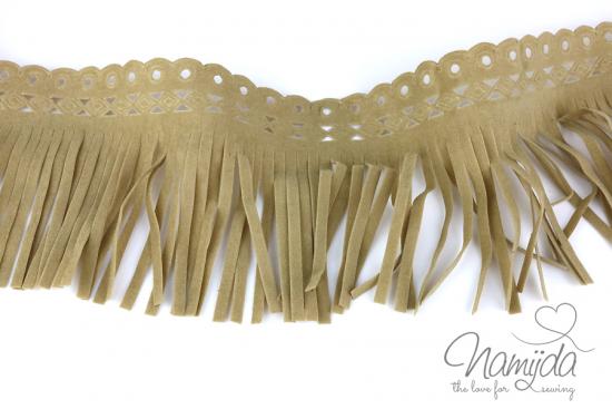 1Mtr. ♥XL Kunstleder Fransenband BEIGE - 9cm ♥