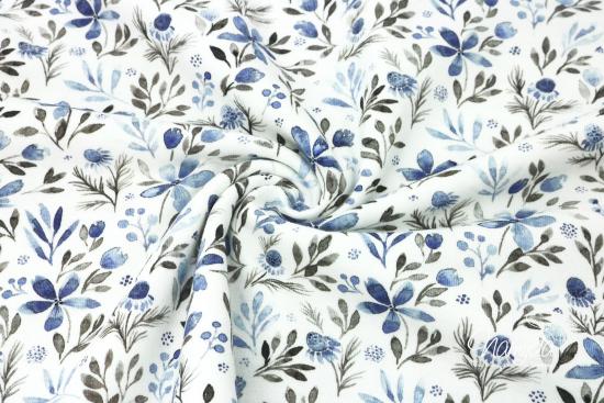 0,5 MTR.  AQUARELL FLOWERS - JEANS - BAUMWoLLE POPELINE