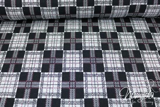 0,50 MTR. JACQUARD CoLLEGE GLITTER PLAID - SCHWARZ/BEERE - LUREX