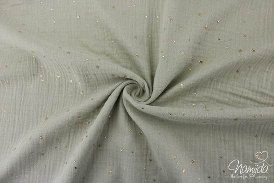 0,5 MTR. ♥ GOLDEN STARS/STERNCHEN MUSSELIN  CREME ♥