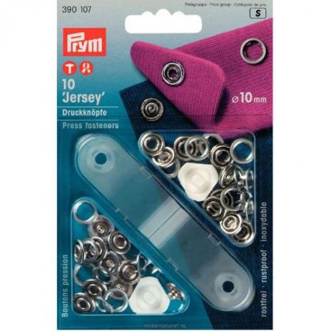 1 Packung - PRYM JERSEY DRUCKKNÖPFE 10MM Ø + WERKZEUG (AUFSÄTZE) SILBER 390107