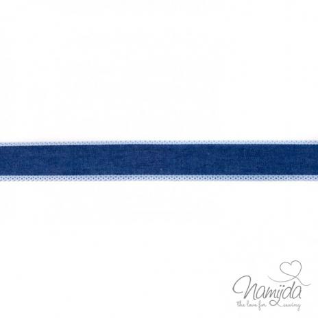 1 MTR. ♥Jeans Band mit heller Spitze - Blau 25mm ♥