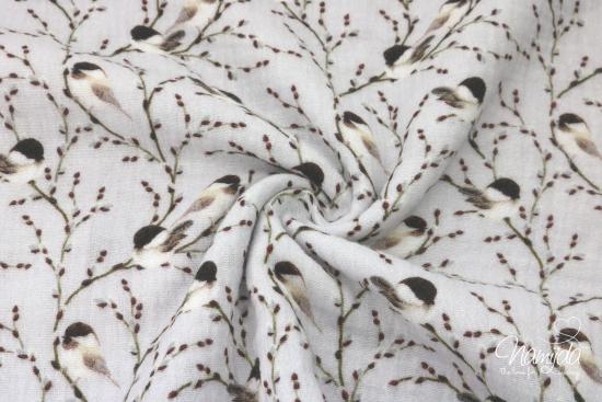 0,5 MTR. ♥  LiTTLE BIRDS MuSSELIN - NATUR - DouBLE GAUZE ♥