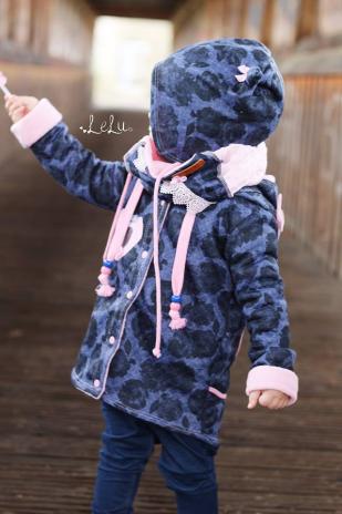 0,5 MTR. ♥ STEPPSTOFF FLOWERS SCHWARZ/JEANS - JERSEY  ♥