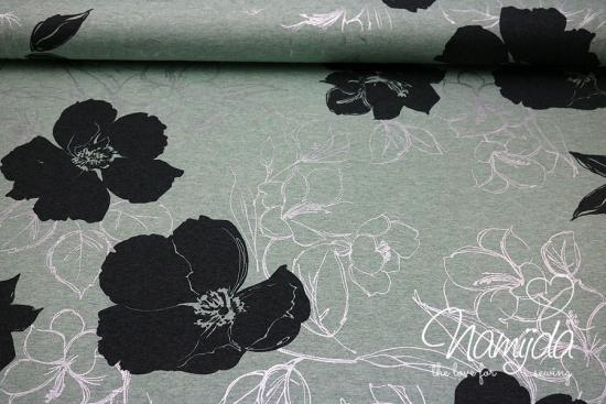 0,5 MTR.   ♥ METALLIC FLOWERS SoMMERSWEAT MINT ♥