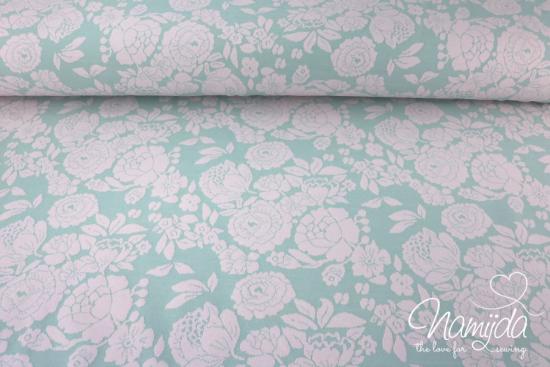 0,5 MTR.  JACQUARD STRICK BLOSSOM  MINT/ROSE - BAUMWOLLSTRICK