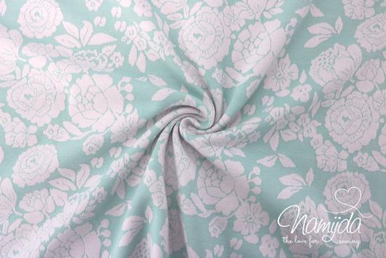 0,5 MTR.  JACQUARD STRICK BLOSSOM  MINT/ROSE - BAUMWOLLSTRICK