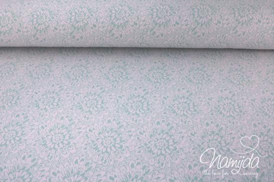 0,5 MTR.  JACQUARD STRICK FLOWER MEADOW  MINT/ROSE - BAUMWOLLSTRICK