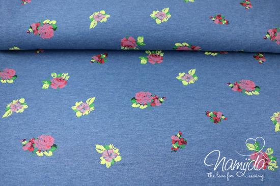 0,5 MTR. WATERCoLouR FLOWERS - JEANS SWEAT ♥