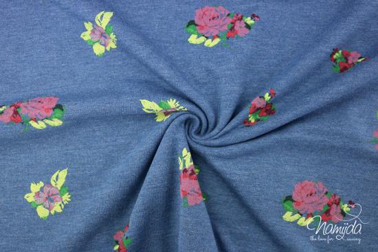 0,5 MTR. WATERCoLouR FLOWERS - JEANS SWEAT ♥