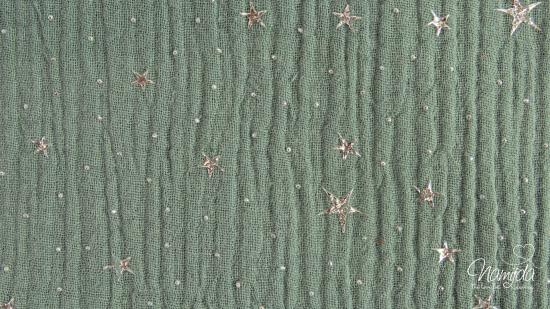 0,5 MTR. ♥ SILBER STERNCHEN MUSSELIN - DuSTY MINT ♥