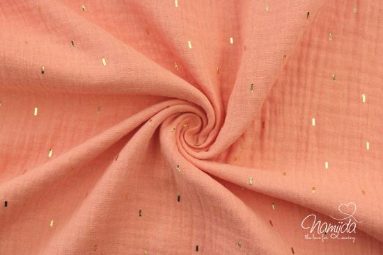 0,5 MTR. ♥ LiTTLE GOLDEN STRiPES  MuSSELIN - MELONE - DouBLE GAUZE ♥