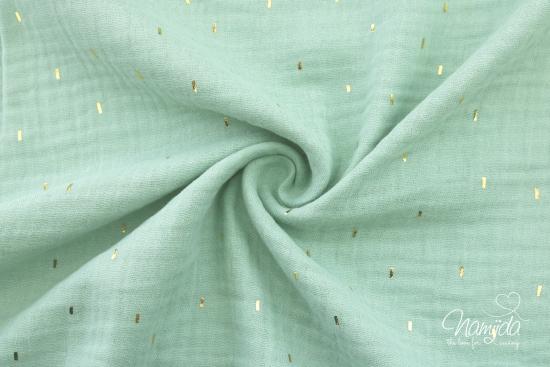 0,5 MTR. ♥ LiTTLE GOLDEN STRiPES  MuSSELIN - MiNT - DouBLE GAUZE ♥