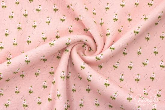 0,5 MTR. ♥ BAUMWOLLJERSEY POINTOILLE  Lochstickerrei ROSE Blümchen ♥