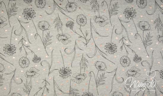 0,5 MTR. FLOWERS STARS SoMMERSWEAT - GRAU ♥