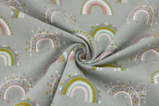 0,5 MTR.  FLANELL RAINBOW  - BAUMWoLLE GRAU