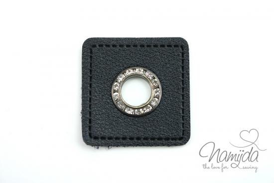 1 STÜCK STRASS KuNSTLEDER ÖSEN Patch SCHWARZ - Nickel - 8mm