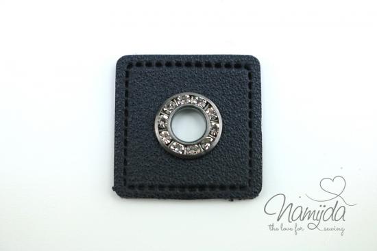 1 STÜCK STRASS KuNSTLEDER ÖSEN Patch SCHWARZ - Nickel - 5 mm