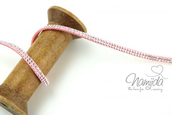 1Mtr. ♥ Kunstleder Wildlederband RoSA - mit silbernen Dots ♥