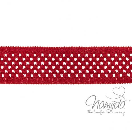 1 MTR.  GEHÄKELTES BAUMWOLL GuMMIBAND RoT - 5cm