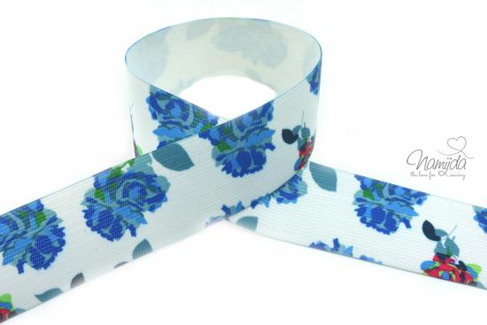 1 MTR. FLoWERS Gummiband 40mm - BLAU-PiNK