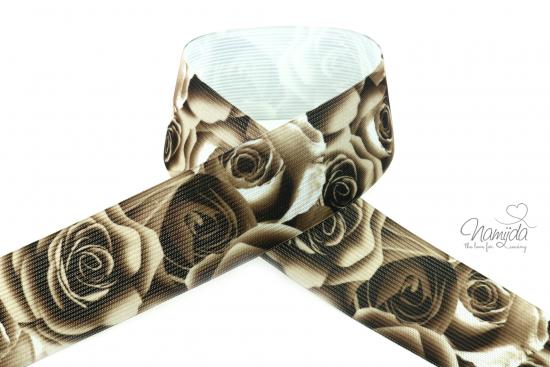 1 MTR. FLoWERS Gummiband 40mm - TAUPE - ScHWARZ