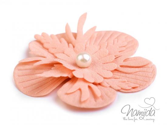 1 Stck. ♥ STOFFBLUME MIT PERLE - APRICOT - 5,3cm ♥