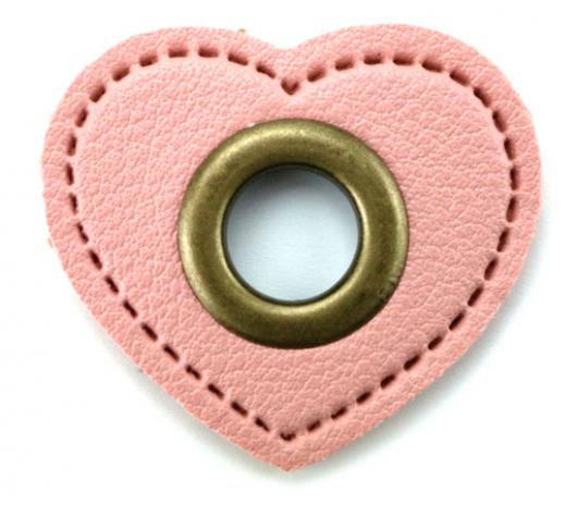 1 STÜCK HERZ KuNSTLEDER ÖSEN Patch ROSA  - 11mm - BRONZE