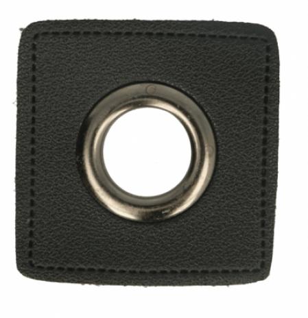 1 STÜCK KuNSTLEDER ÖSEN Patch SCHWARZ - 11mm - NICKEL