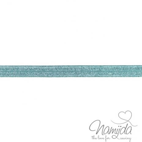 1 MTR. ♥ XL Elastisches Einfassband - GLITTER Petrol - Falzgummi 20mm ♥