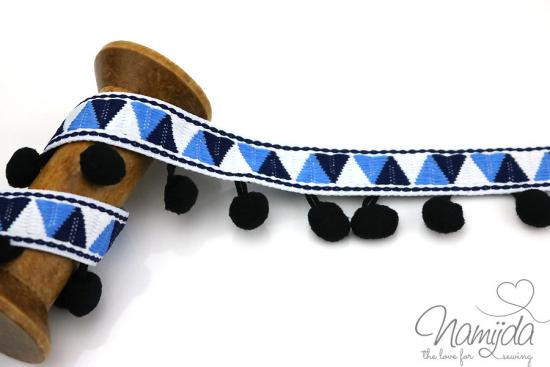 1 MTR. ♥ INCABAND POMPOM Bommelborte - SCHWARZ - 32mm ♥