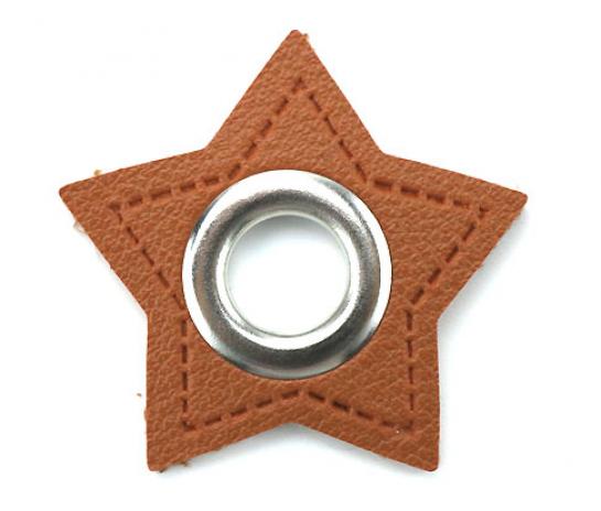 1 STÜCK STERN KuNSTLEDER ÖSEN Patch BRAUN  - 11mm - SILBER