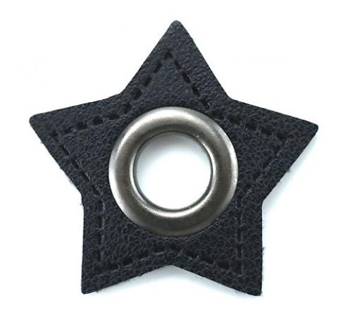 1 STÜCK STERN KuNSTLEDER ÖSEN Patch SCHWARZ  - 8mm - NICKEL