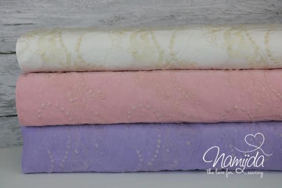 0,5 MTR. ♥ FEINCORD Stickerei WeiSS/CREME / Babycord ♥