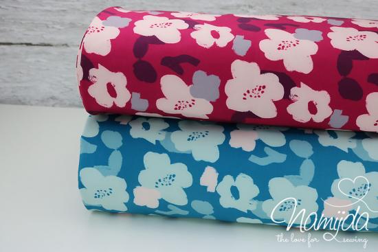 0,5 MTR. ♥ SOFTSHELL AQUARELL FLOWERS AQUA/TüRKIS ♥