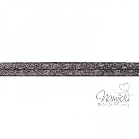 1 MTR. ♥ Elastisches Einfassband - GLITTER SCHWARZ - Falzgummi ♥