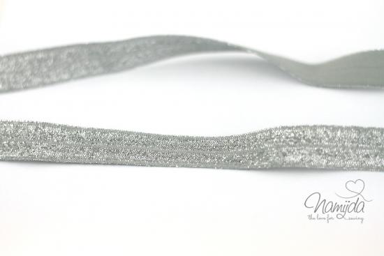 1 MTR. ♥ Elastisches Einfassband - GLITTER Hell Grau - Falzgummi ♥