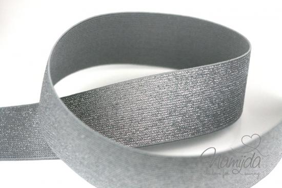 1 MTR.Glamour Glitzer Gummiband 50mm Silber