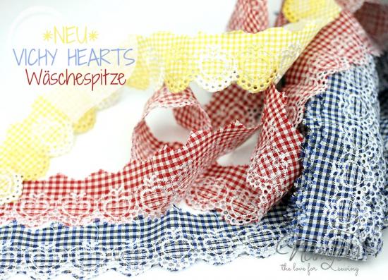 ♥1 Mtr. Wäschespitze ♥ VICHY HEARTS - 3,5cm - GeLB ♥