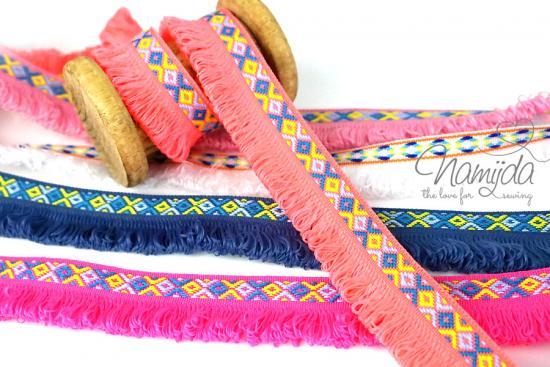 ♥1 Mtr. IBiZA Style Fransenborte JEANS - 2,5cm ♥