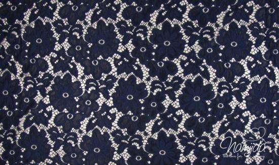 0,5 MTR. ♥ Elastische Spitze SoMMERBLUMEN - NaVY- Spitzenstoff ♥