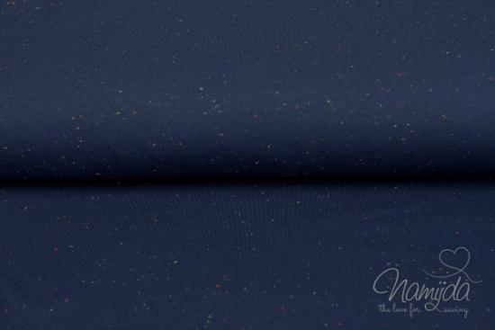 0,5 MTR.Kuschliger COSY SWEAT NAVY - bunte Tupfen - Farbeffekte