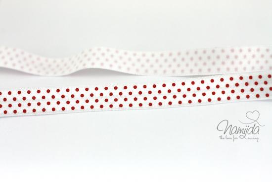 1 MTR. ♥ Elastisches Einfassband - Weiss / Rot-  Falzgummi - Pünktchen ♥