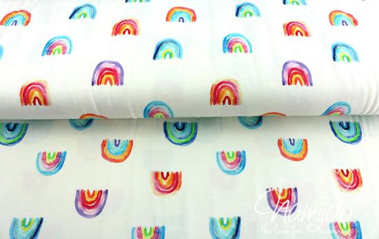 0,5 MTR.  AQUARELL RAINBOW REGENBOGEN WATERCOLOR ECRU - JERSEY