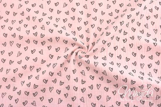 0,5 MTR. ♥ BLaCK HEARTS ROSE - DouBLE GAUZE ♥