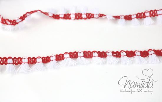 ♥1 Mtr. MiNi Quastenborte RoT/WeiSS - zweifarbig - 15mm ♥