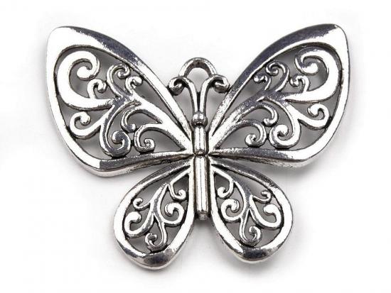 1 Stück - XL SCHMETTERLING Anhänger  - SiLBER - 50x56mm