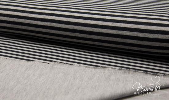 0,5 MTR. ♥ BAUMWOLLJERSEY STRIPES DouBLEFACE - SCHWaRZ/GRau Melange