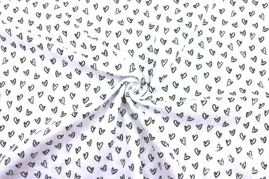 0,5 MTR. ♥ BLaCK HEARTS WeiSS - DouBLE GAUZE ♥