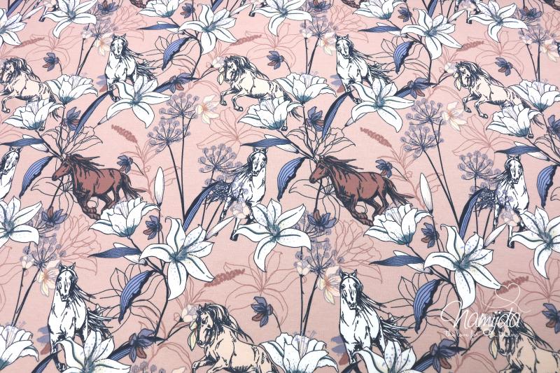 0,5 MTR. WILD HORSES and FLOWERS - MAUVE ♥